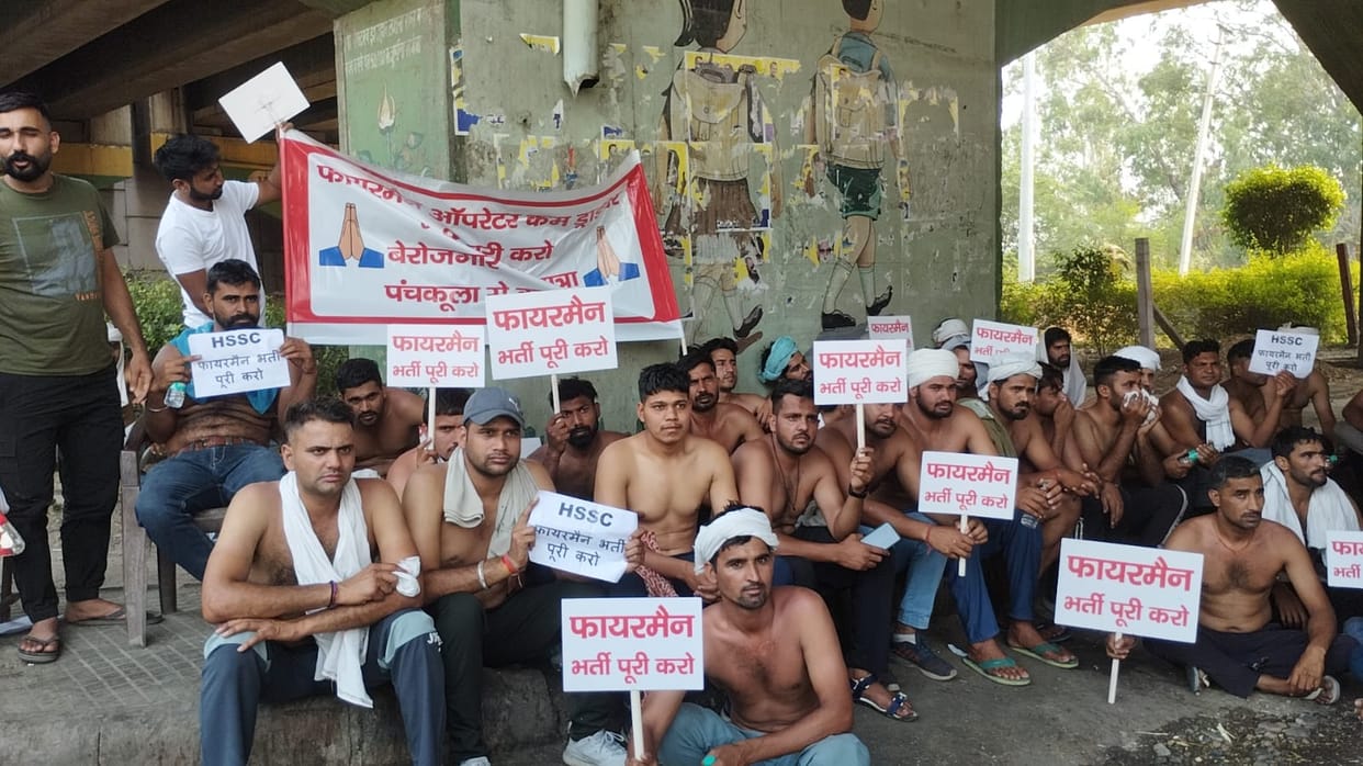 Demonstration on the streets half naked in the hot sun