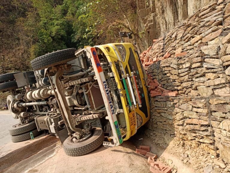 Dumper overturns out of control in NH, driver injured