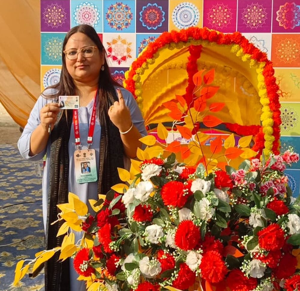 Ideal polling booth decorated like a bride