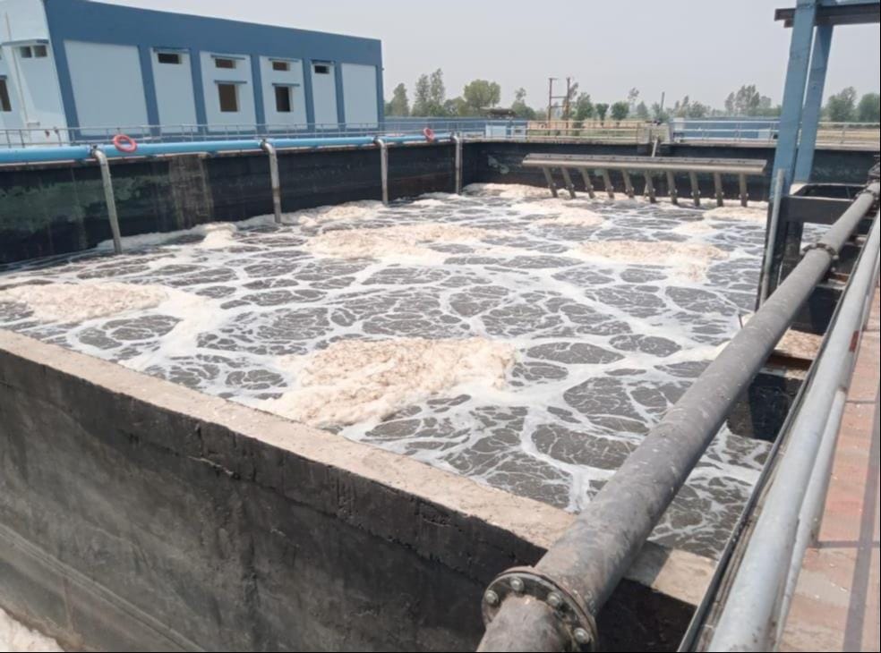 Lake water is being purified by water sewage treatment plant.