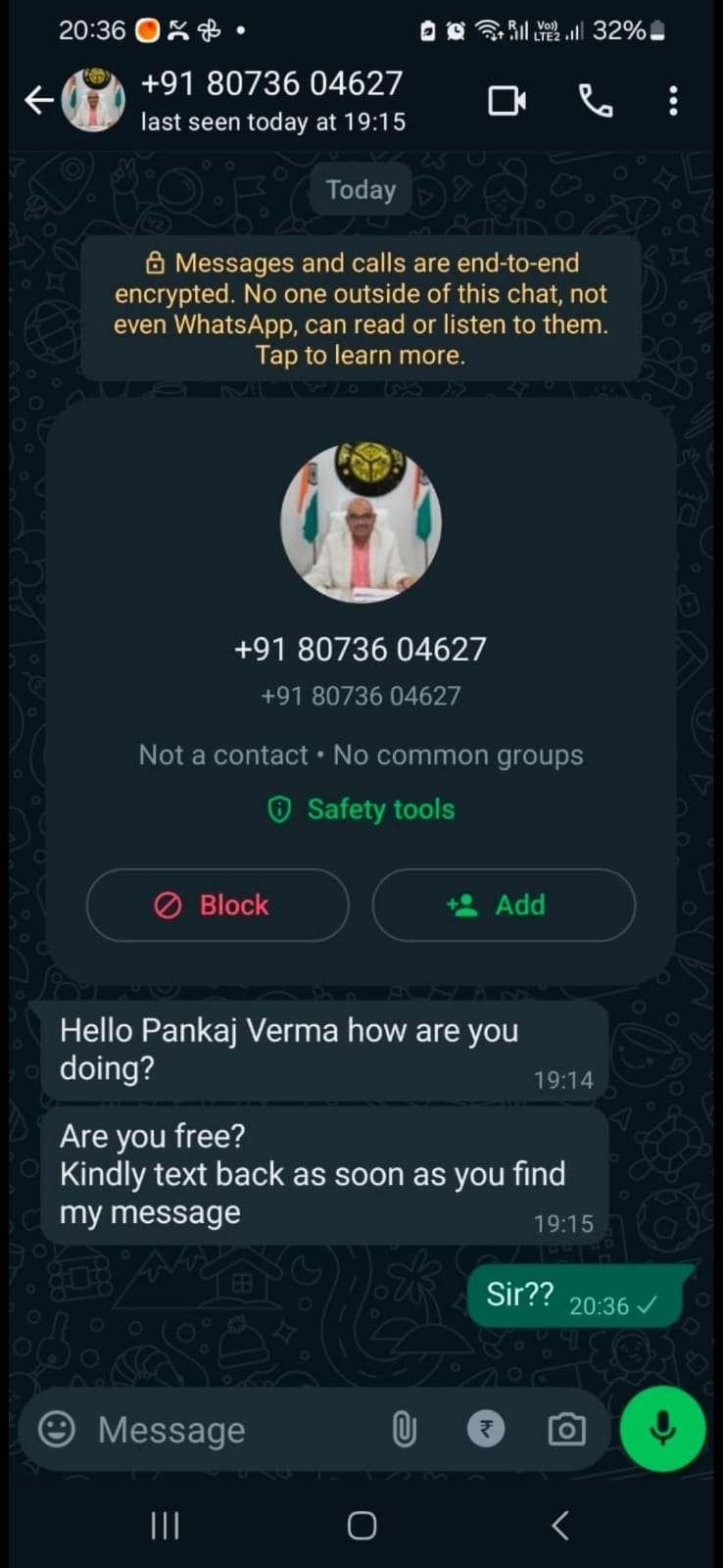 Send messages to officers on WhatsApp by putting a photo of DM