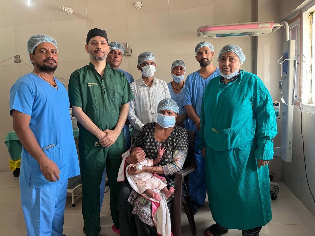The surgeon of Nagarik Hospital performed surgery and removed the extra finger of a one month old baby.