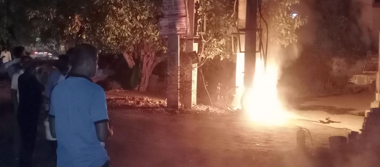 Fire broke out due to transformer falling down