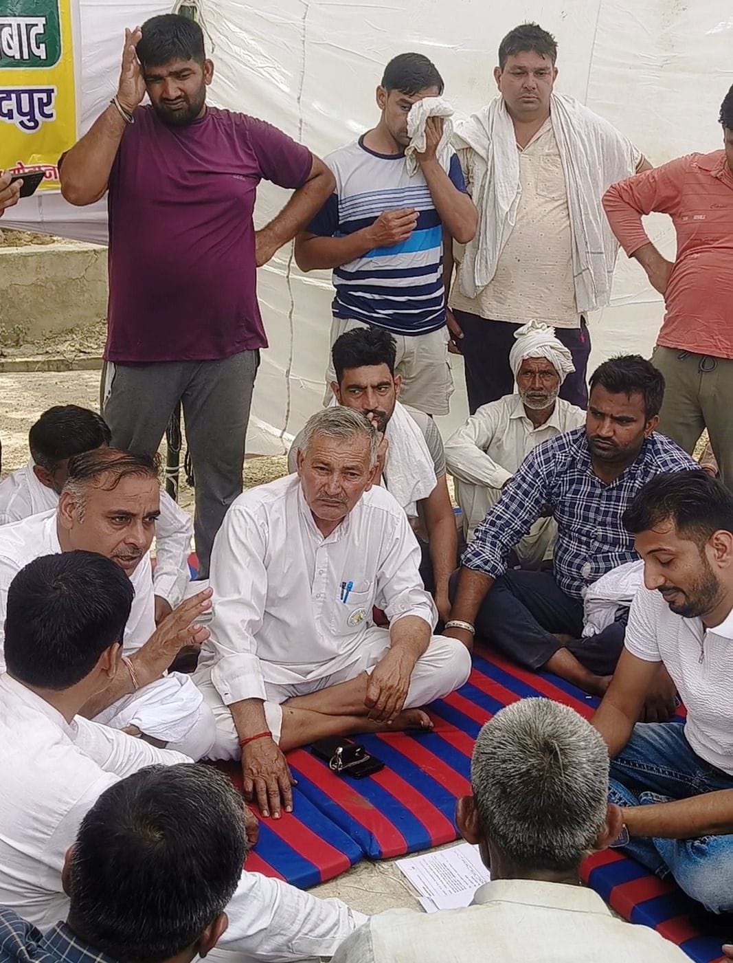 Farmers started protest against lifting soil from drain