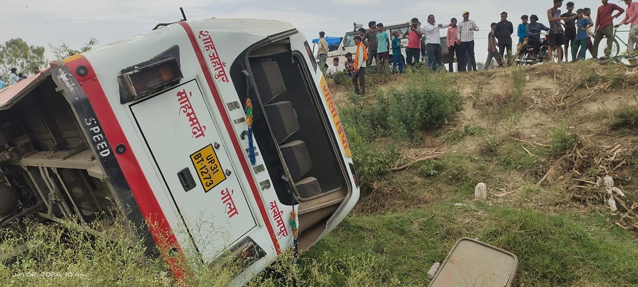 The bus collided with a car while trying to overtake the bike.