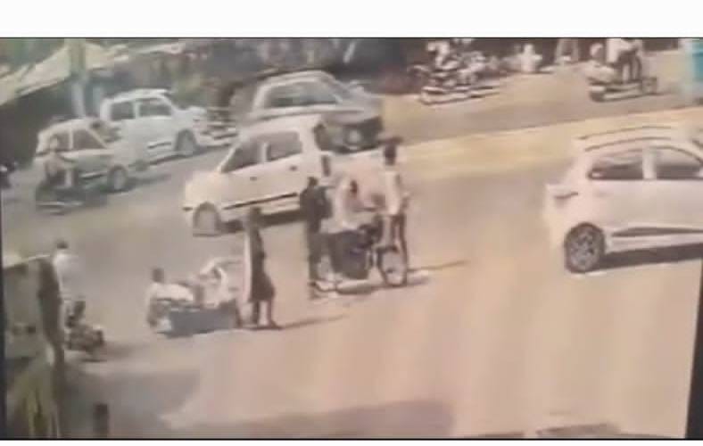 Motorcycle collides with Scooty, angry girl slaps young man