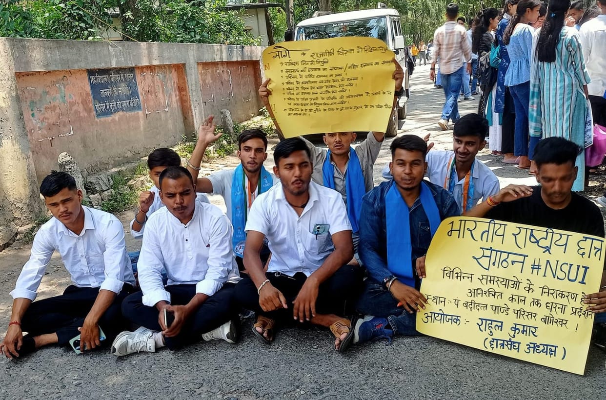 NSUI workers sitting on strike with ten point demands