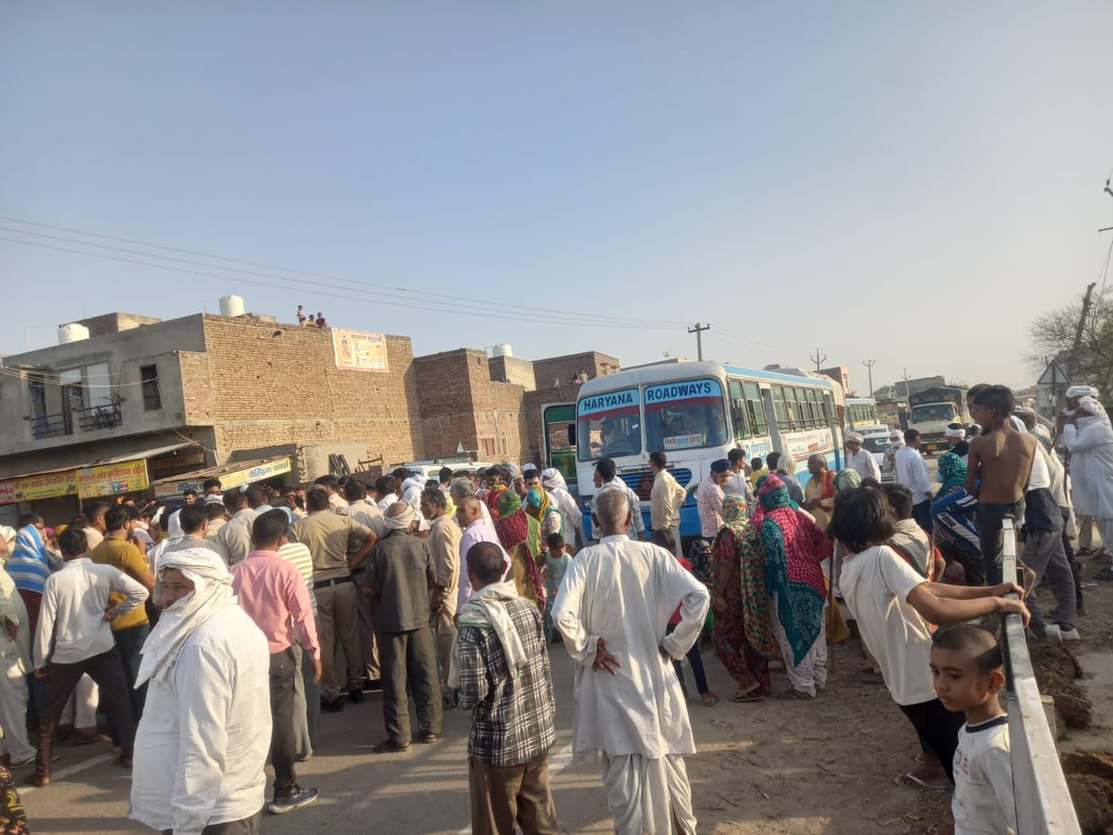 Troubled by water shortage in Bas, villagers blocked Chandigarh-Bhiwani road.