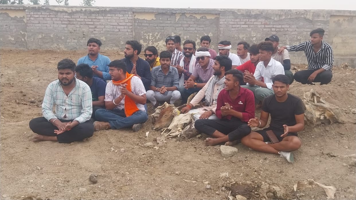 Protest against chaos in cow protection center