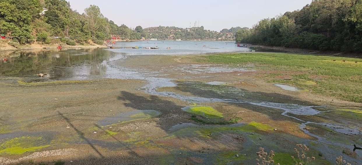Low water level spoils the beauty of Bhimtal Lake