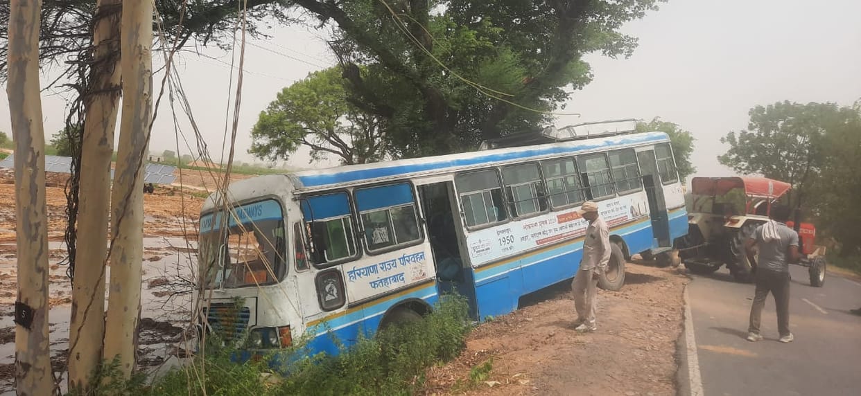 Roadways bus landed in the field in an attempt to save the scooter rider