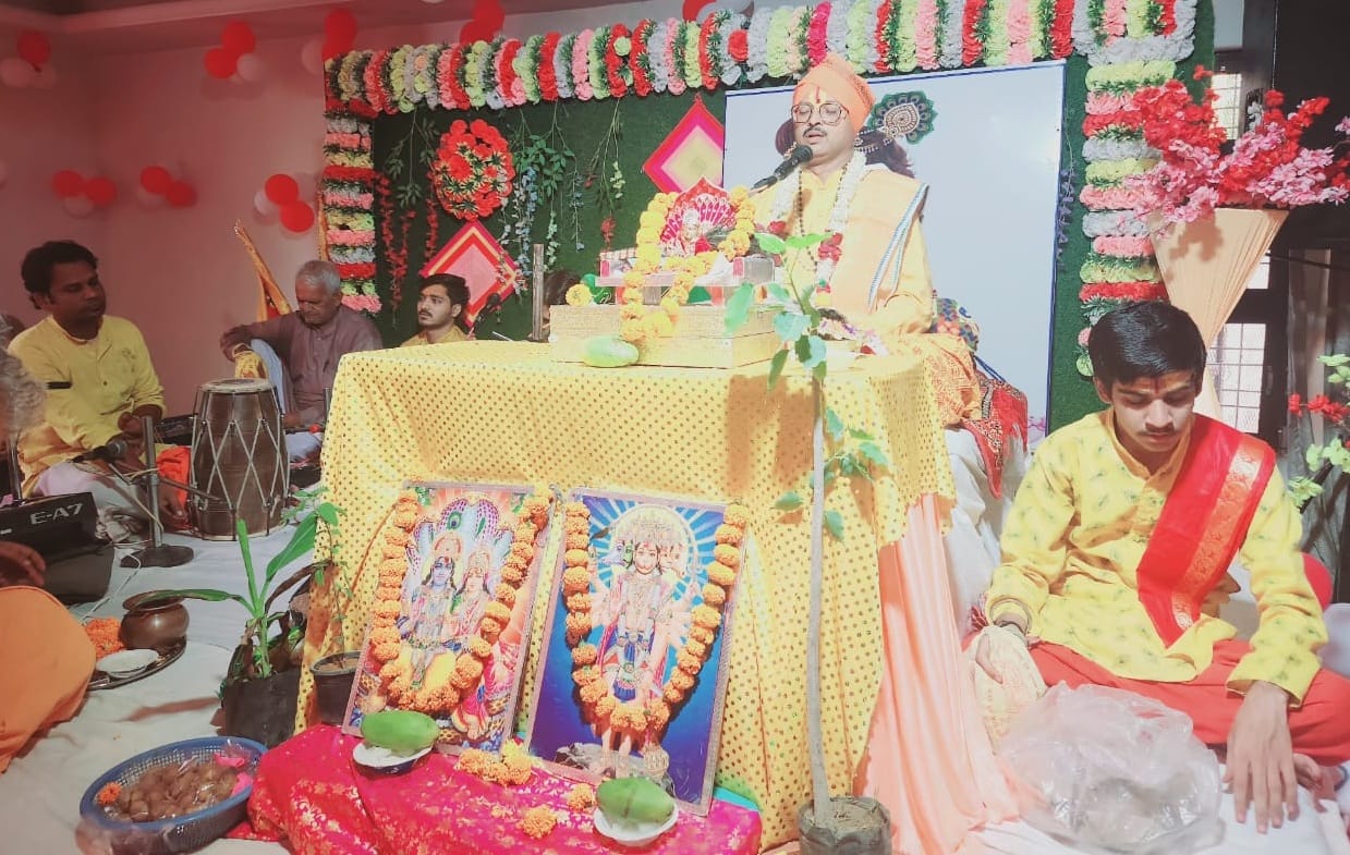 Tableau of Lord Shri Ram and Shri Krishna presented in Shrimad Bhagwat Katha