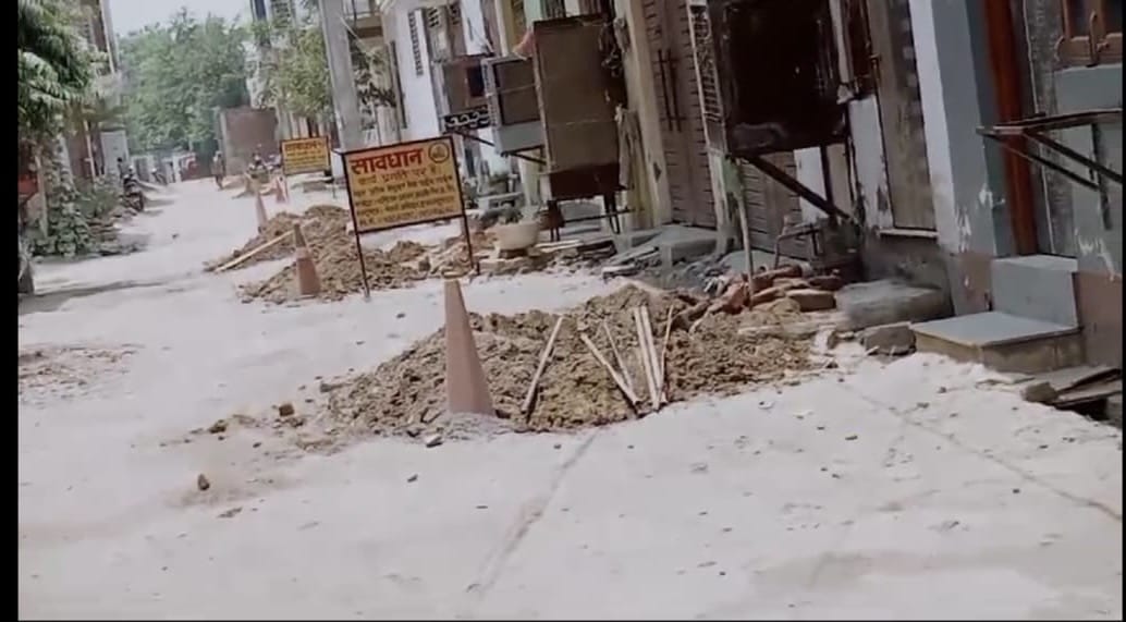 Roads left behind after digging for laying gas pipeline