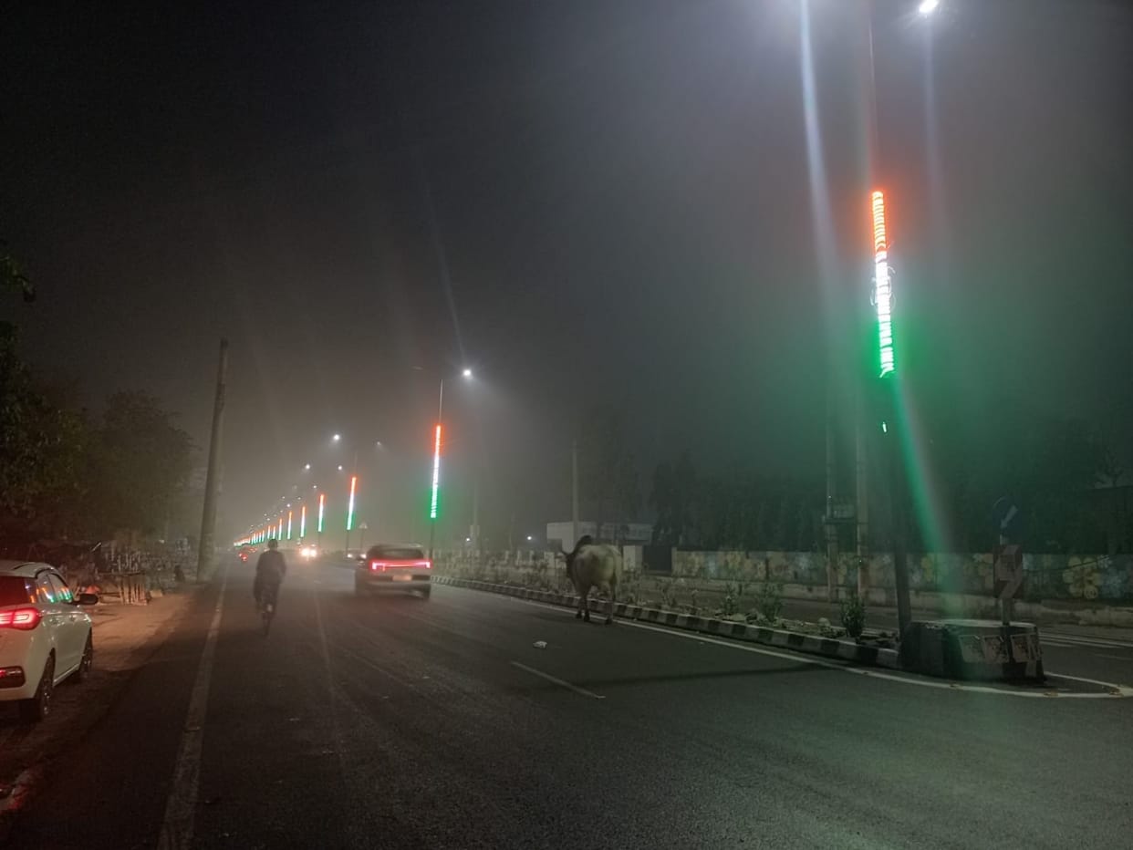Tricolor lights started being installed in the city, 150 tricolor lights installed on Gurugram, Bahadurgarh Road.