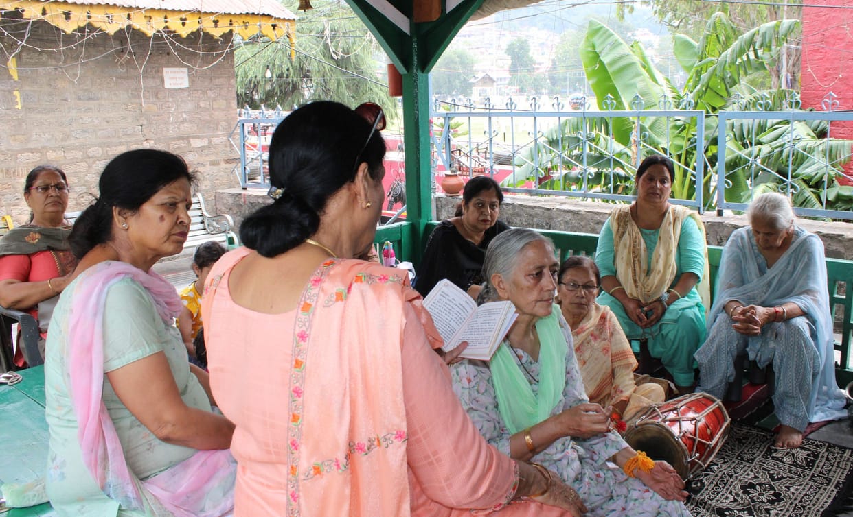 Women performed bhajan-kirtan in Harirai temple