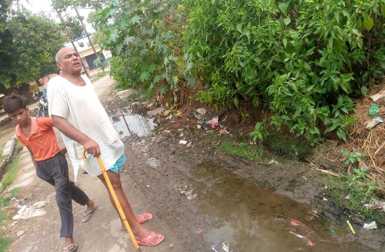 Waterlogging after rain in Rajya Sabha MP's village