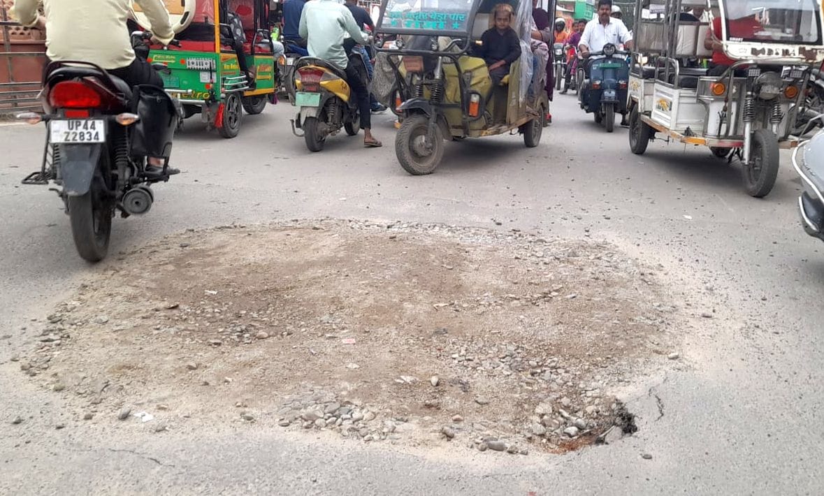 Roads built at a cost of crores are sinking at the beginning of monsoon.