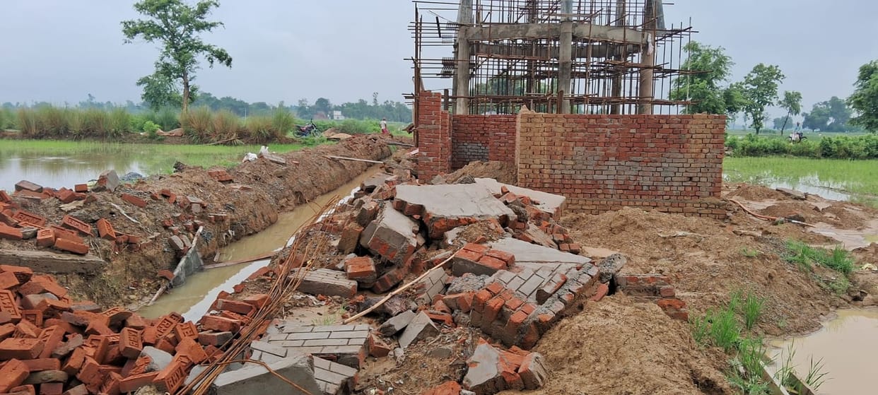 The boundary wall built without standard collapsed due to rain