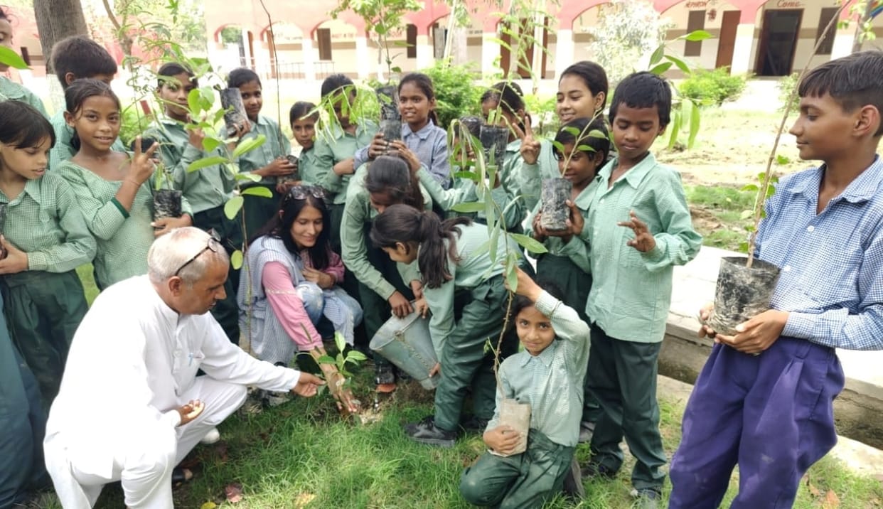 Saplings planted in Government Girls High School, Baliana