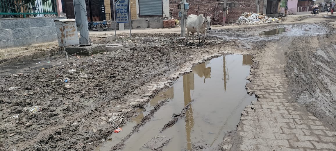 One and a half month ago, while laying the drinking water line at Kharar Chungi, the rain drain was broken, no one took care till now
