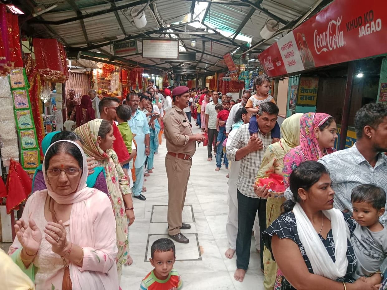 Devotees reached the court of Mother Chintpurni cheering.