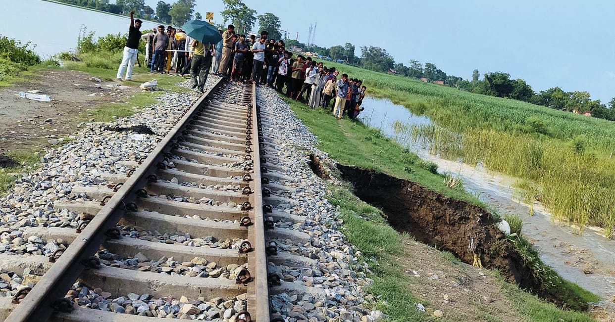 Culvert near Shahgarh washed away, water flowing under the track