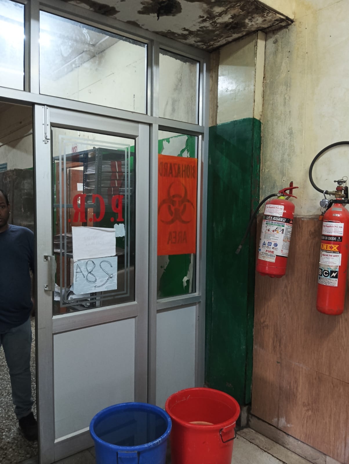 Rain water dripping in PCR lab and wards of Mandi Hospital
