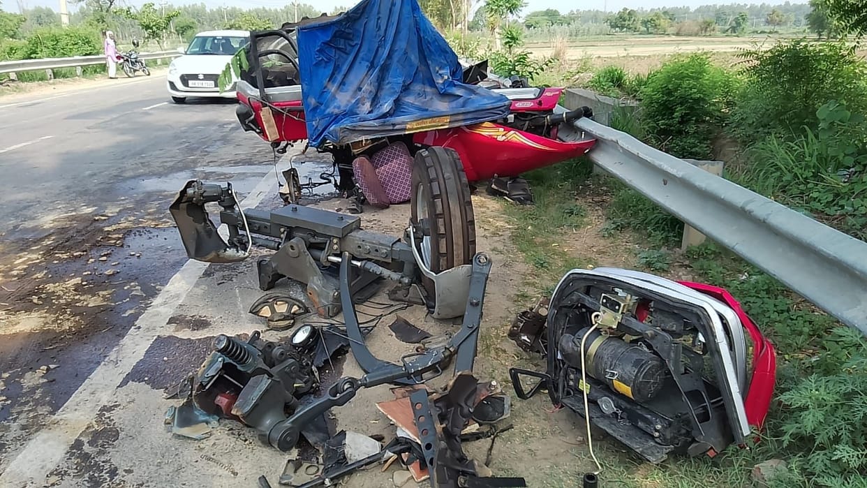 Tractor broken into pieces by truck tractor, driver saved