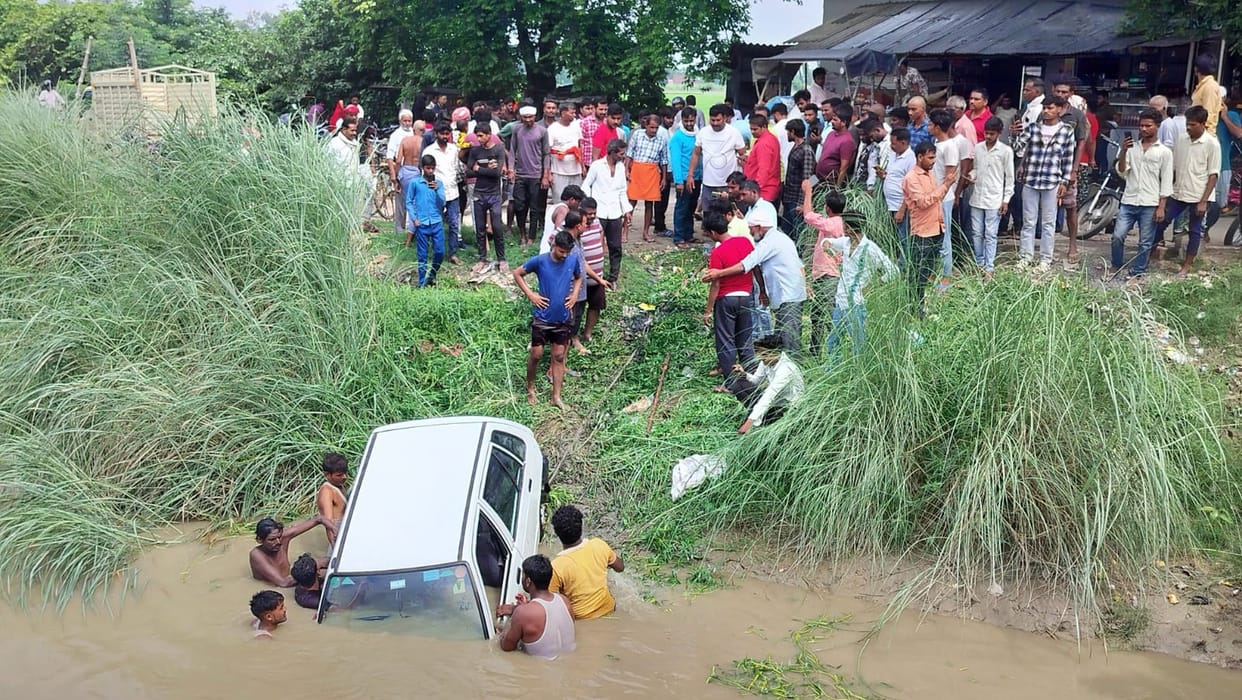 Car overturned in canal, driver saved
