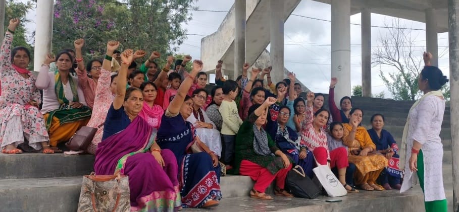 Anganwadi workers demonstrated for their demands