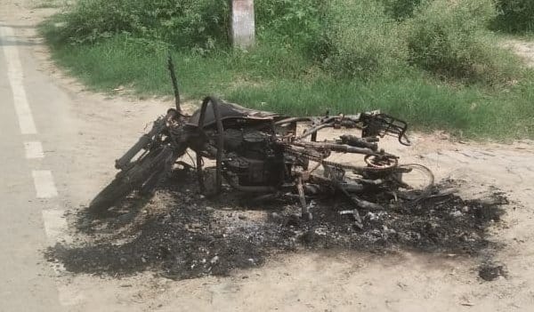 Young man burnt bike after dispute with wife, challan issued