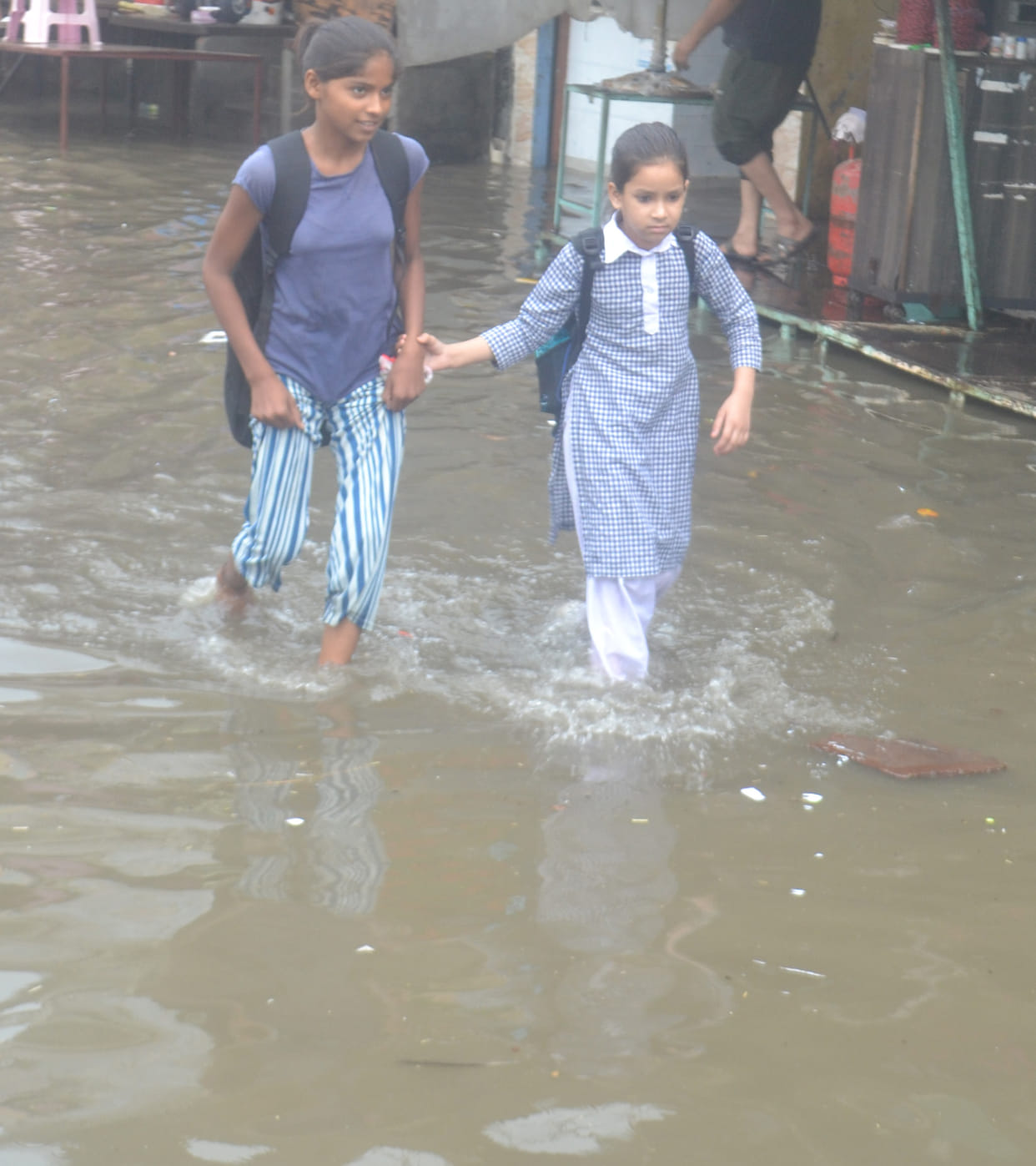 City roads submerged in rain