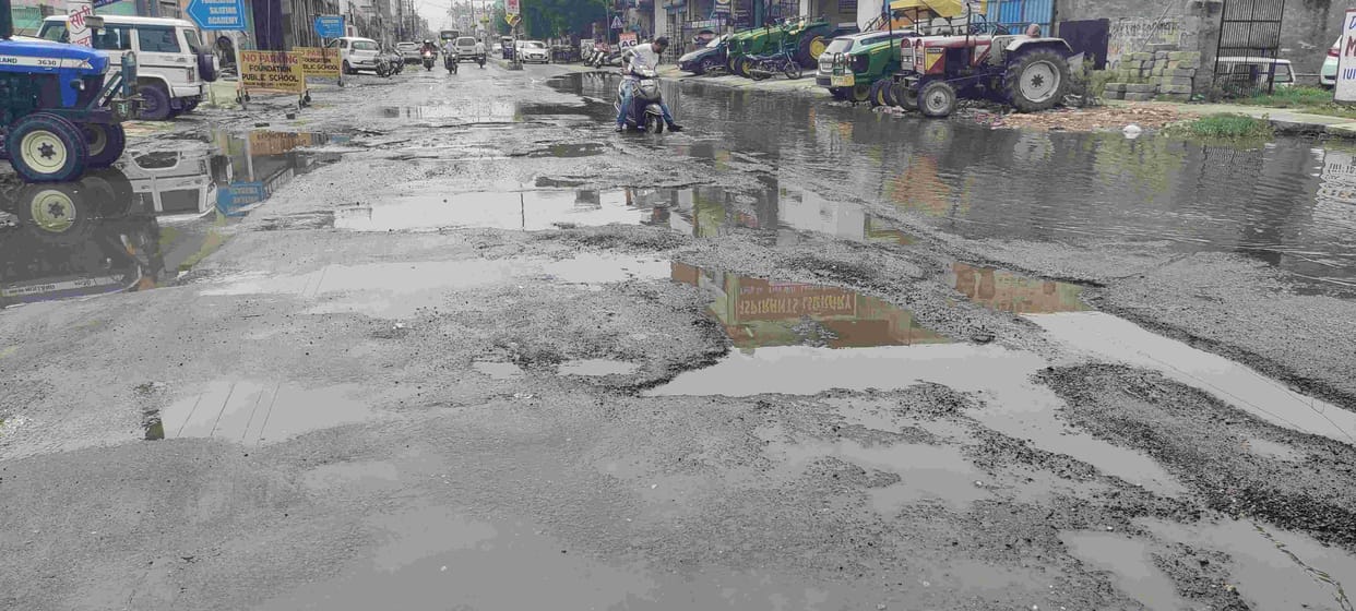 potholes on the roads due to rain