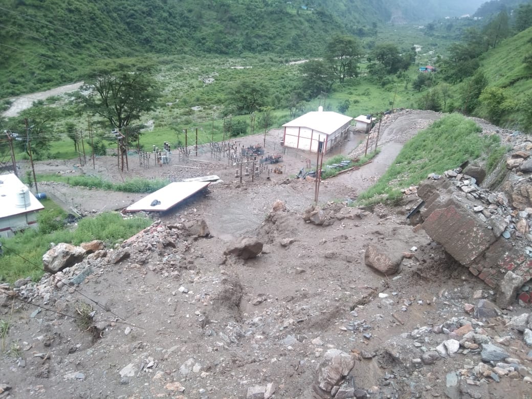 Landslide debris entered 33 KV power substation