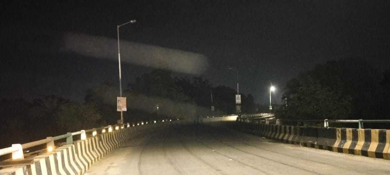 The overbridge built at Naugwan crossing shines only in the light of vehicles, most of the street lights are not working