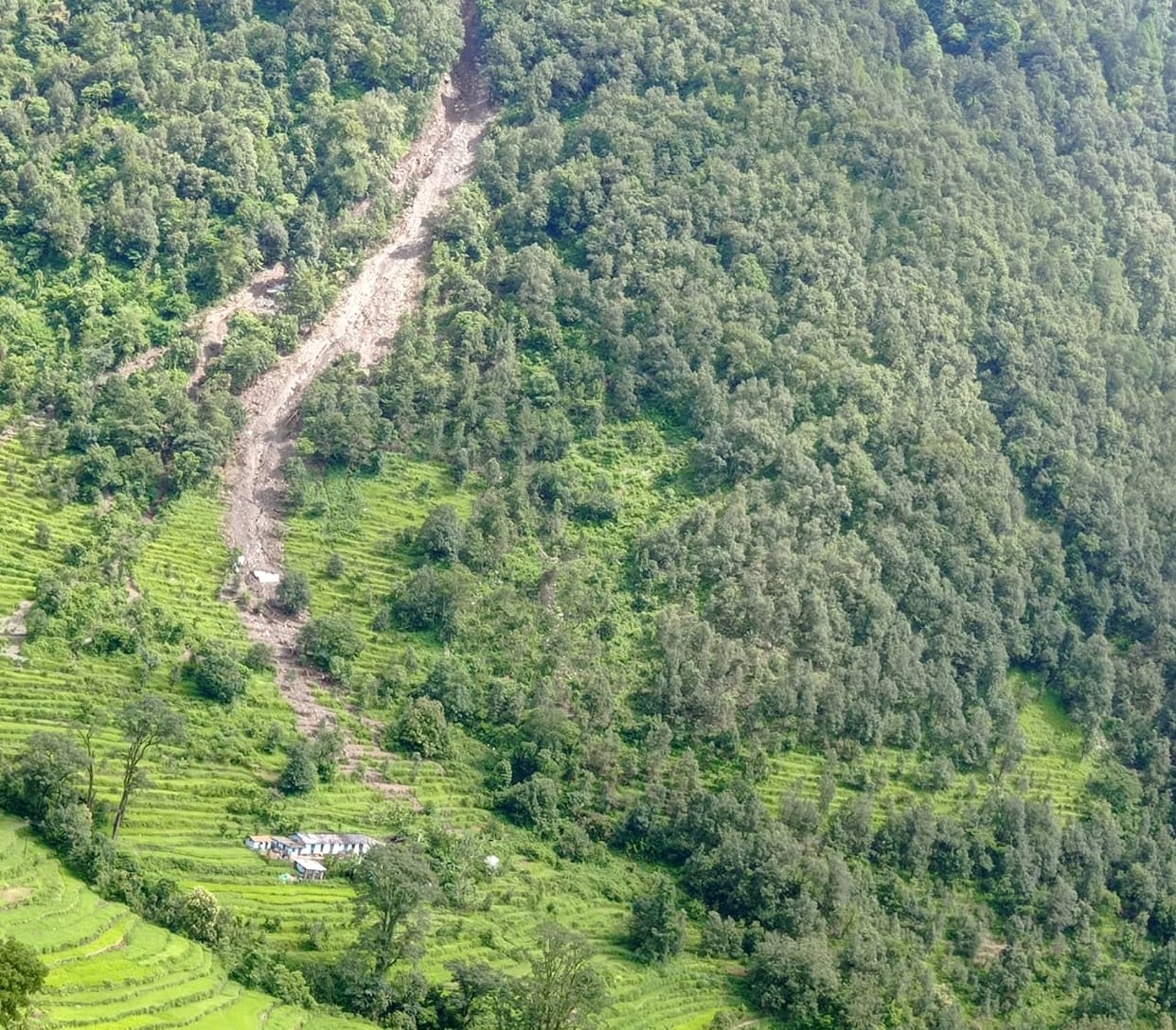 Seven families in danger due to landslide in Chami Bhainskot