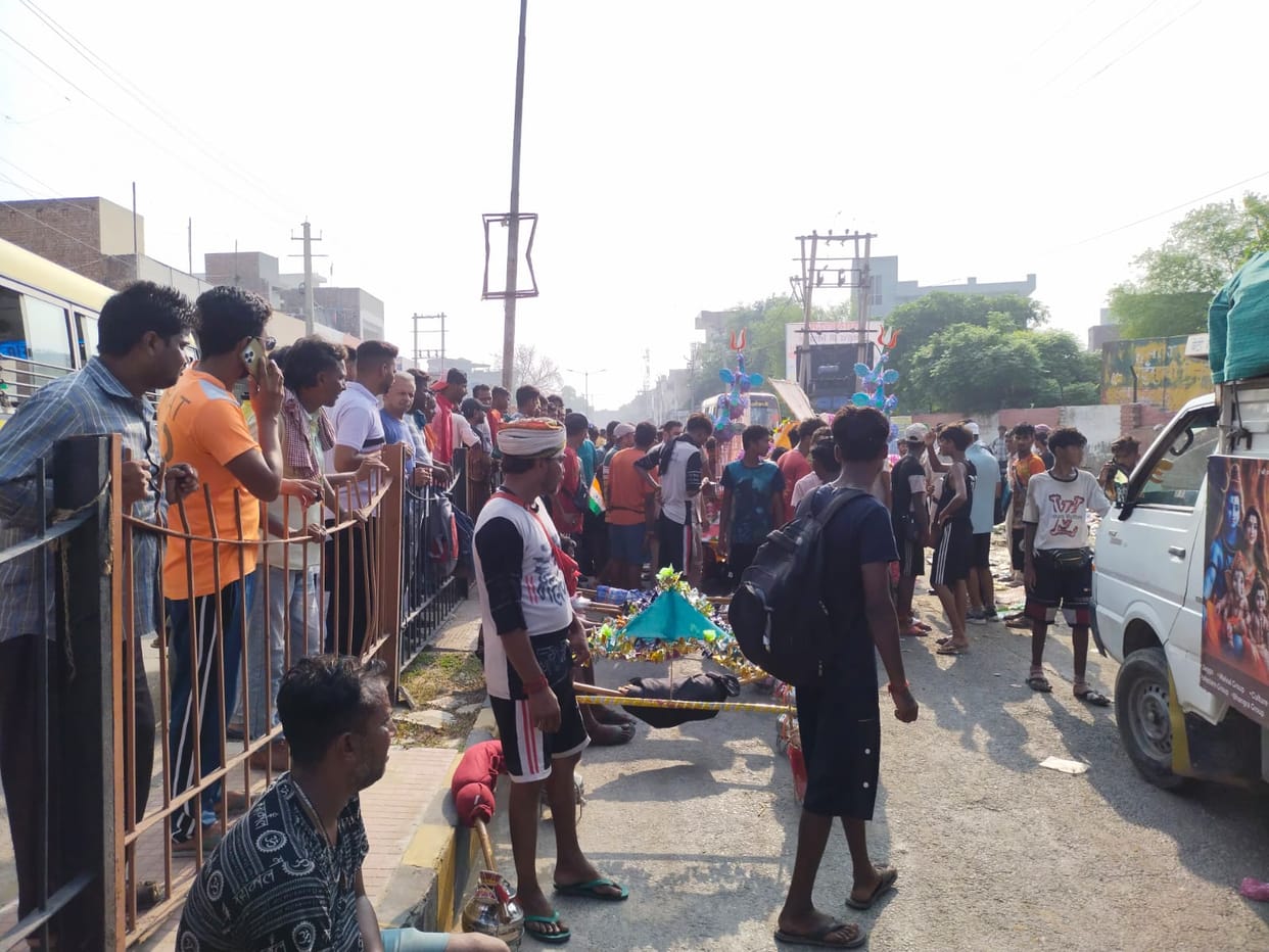 When the Kanwariyas were explained, the bus drivers blocked the road