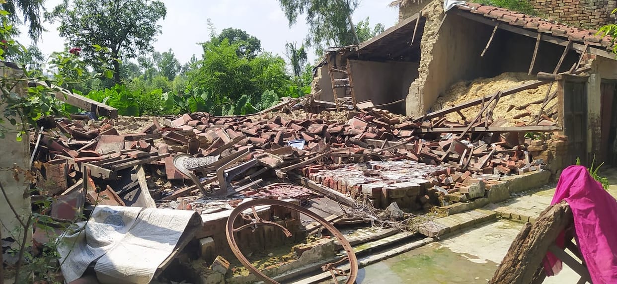 The cattle shed collapsed, four animals were injured after being buried under the rubble