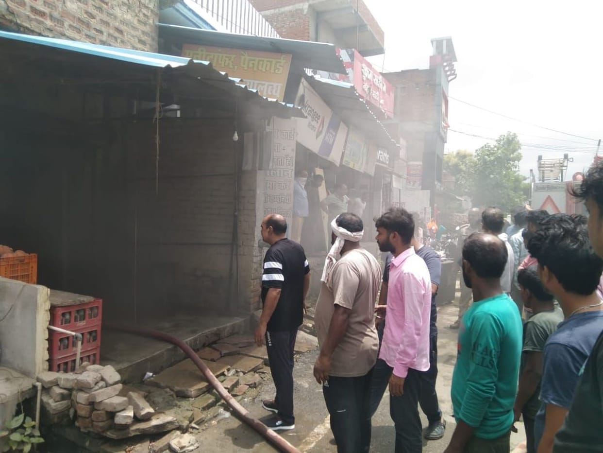 A shop caught fire due to a short circuit