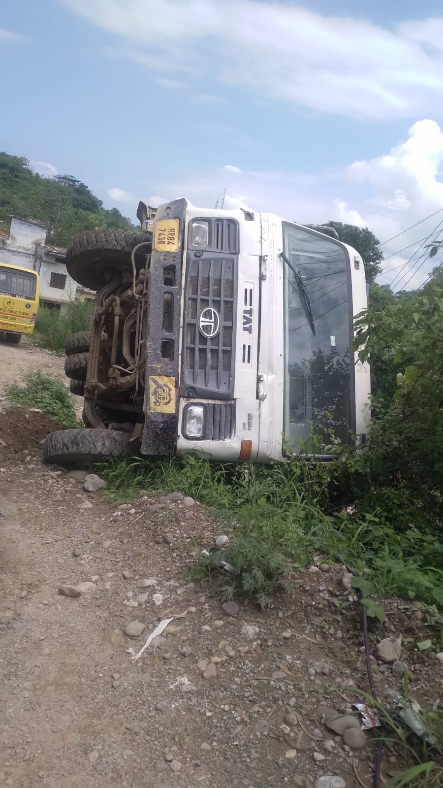 Tipper overturned again near Bari temple, driver safe