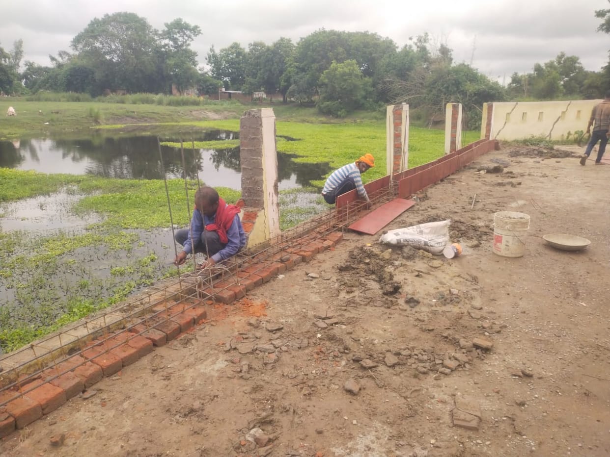 Repair work going on at Vishunpura New Primary Health Center
