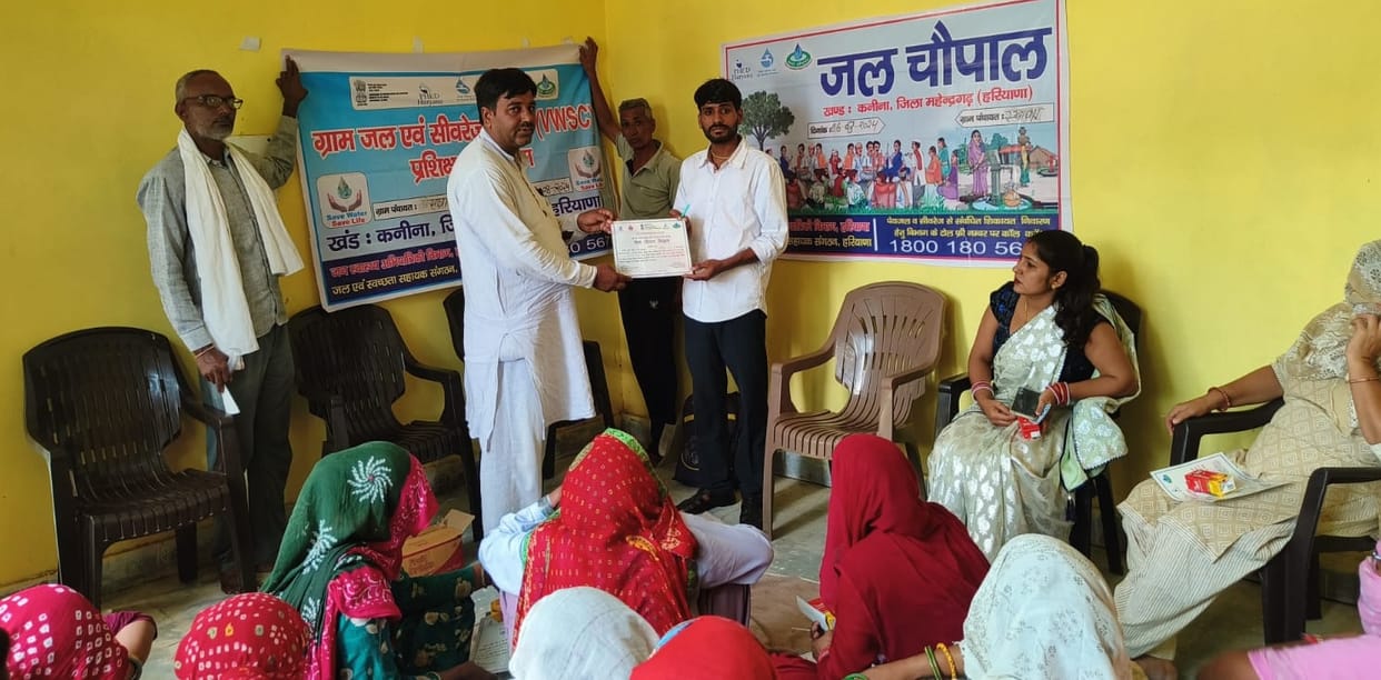 Taught methods of water conservation and purification to people in village Sayana.