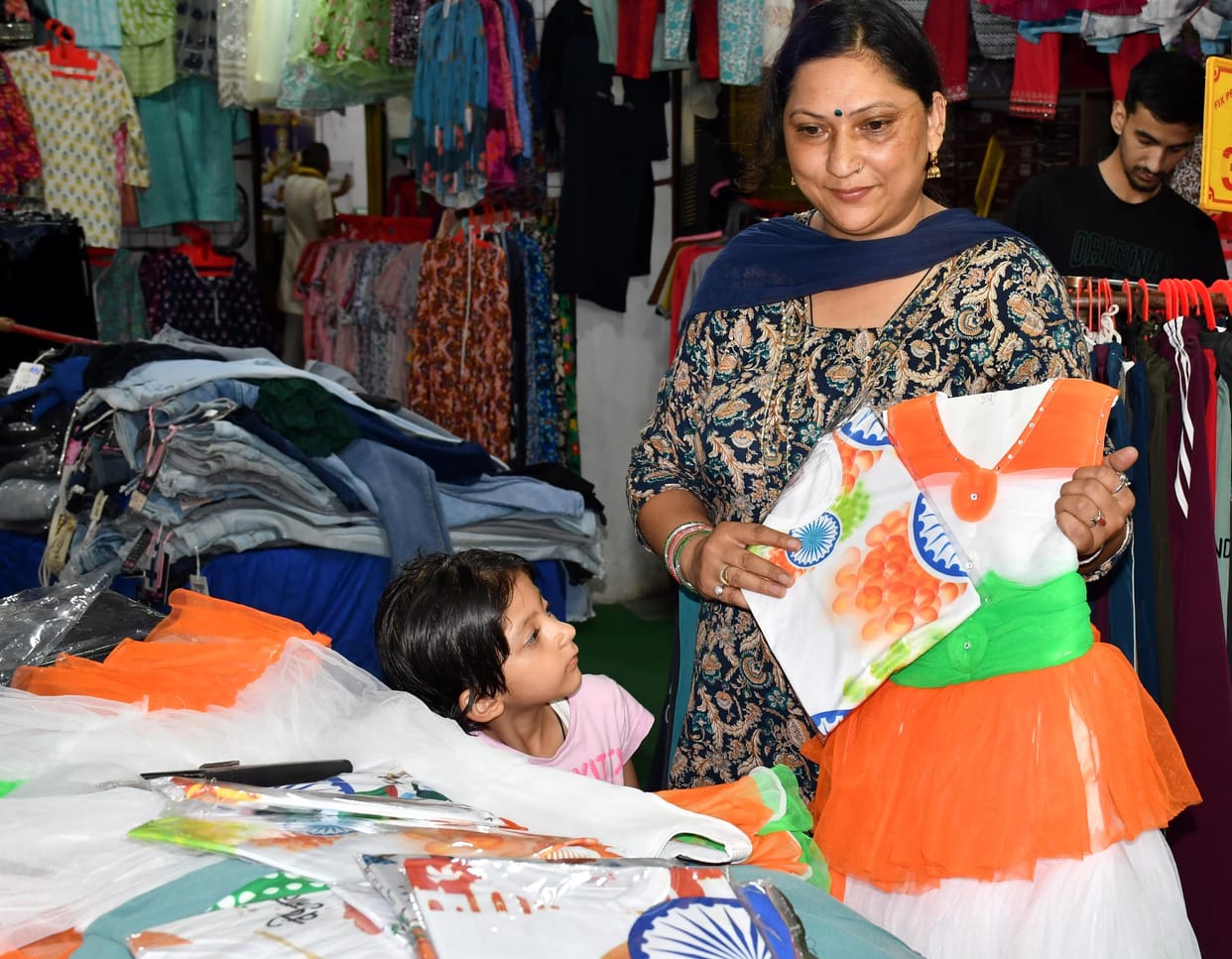 Market drenched with the festival of independence, slogans of Mother India echoing