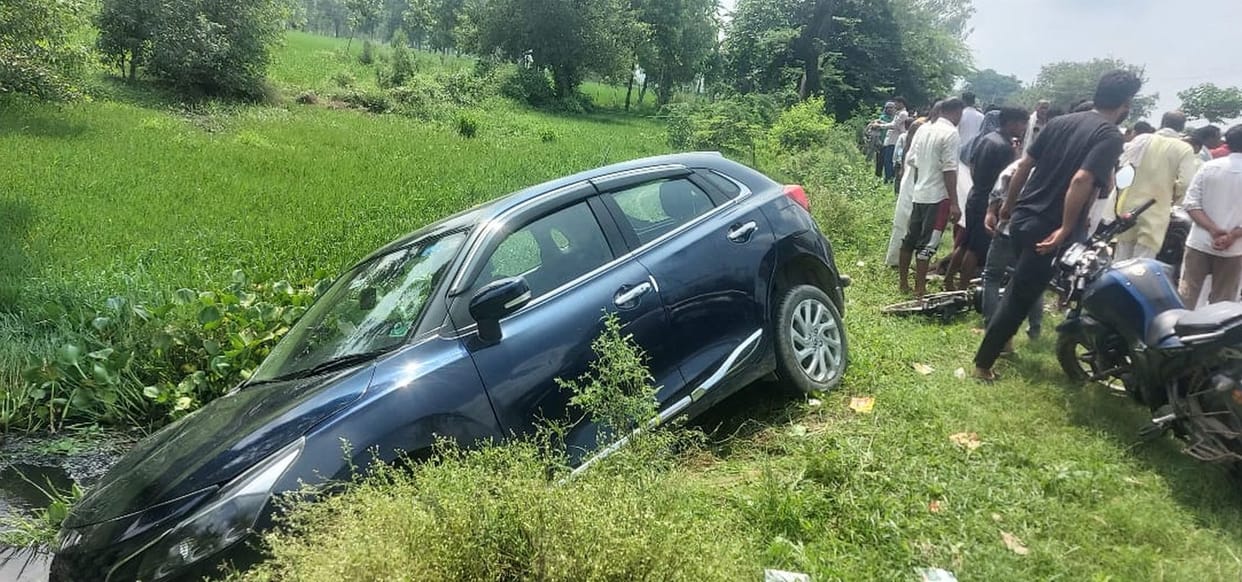 Car collides with bicycle and then bike, three people injured