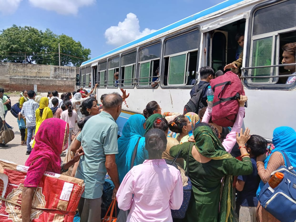 Crowded in buses, no seat available