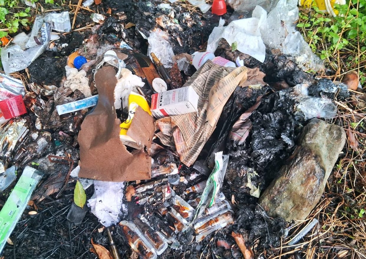 Then the medical bio waste was thrown in the open and set on fire