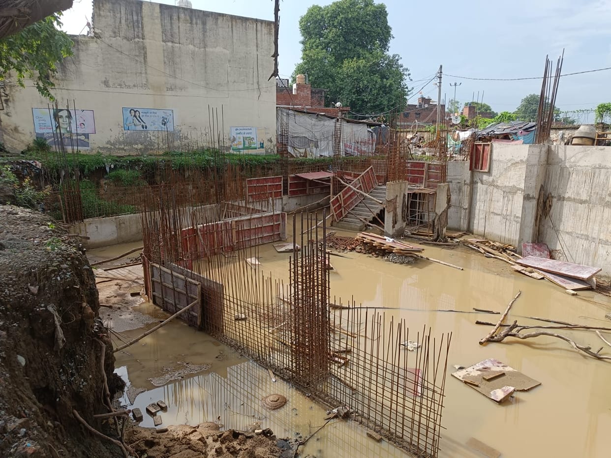Construction of zonal office halted due to rain water filling basement