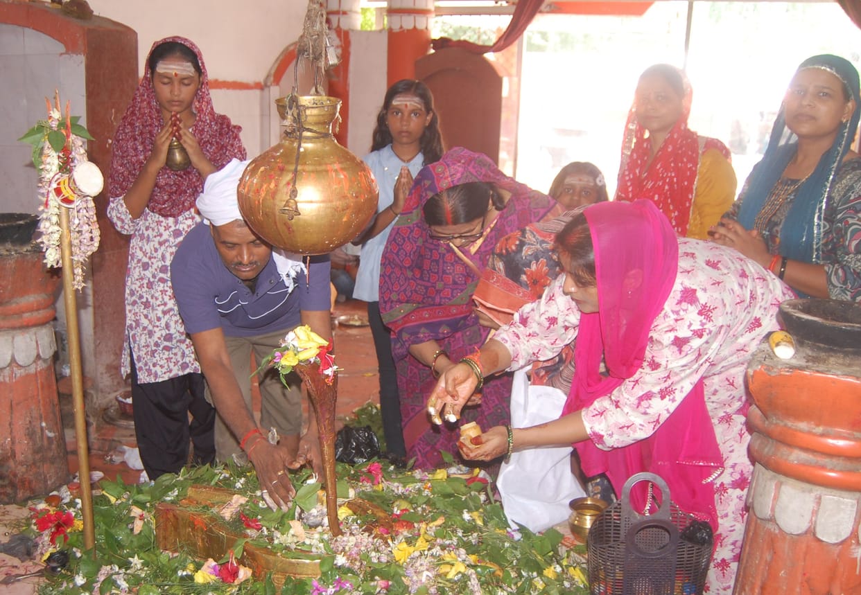 Crowd of devotees gathered in the temple on the fifth Monday of Shravan month.