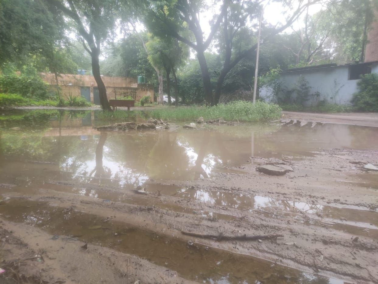 Rain water filled in front of employees' residence