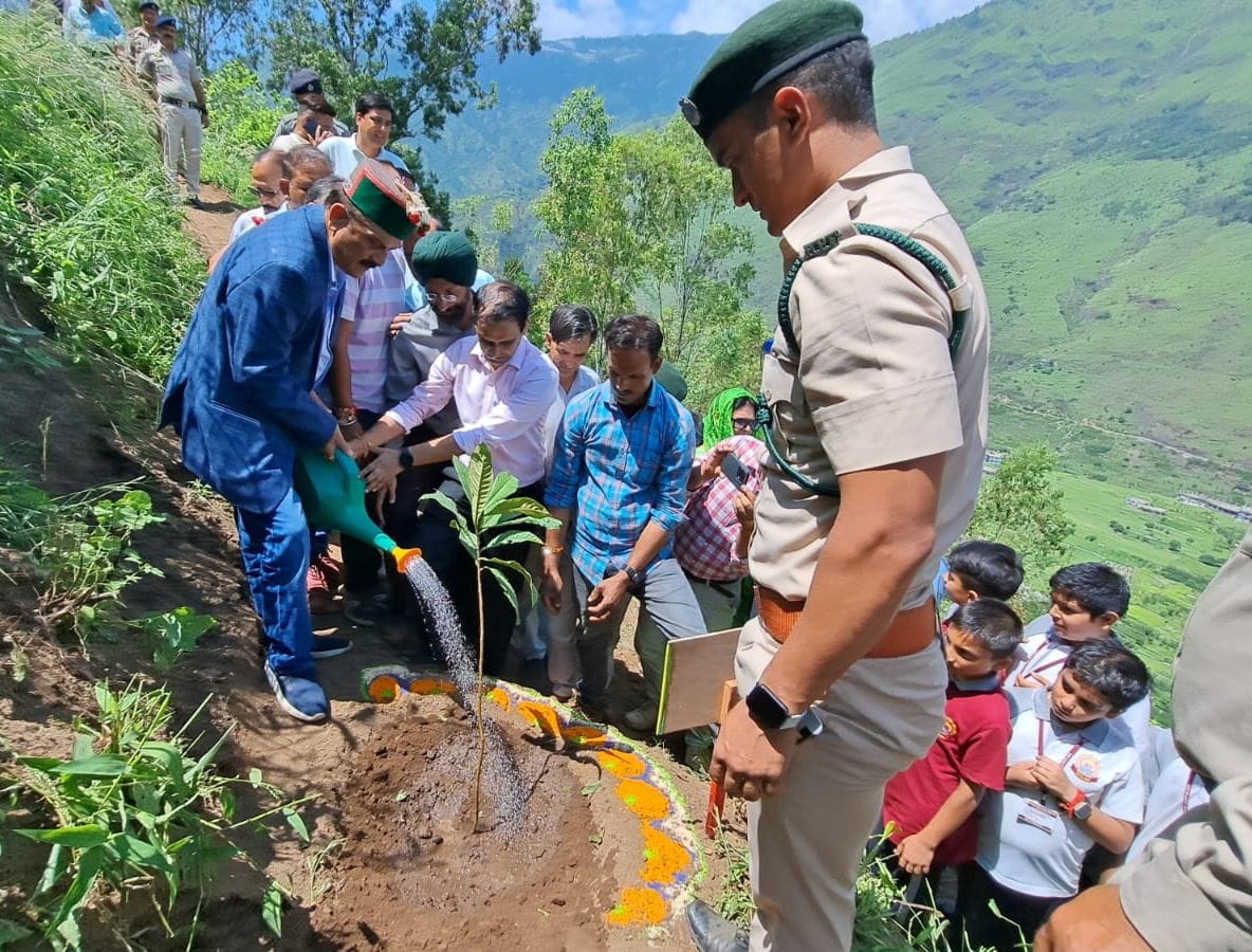 School children and CISF soldiers started plantation campaign on five hectares of land.